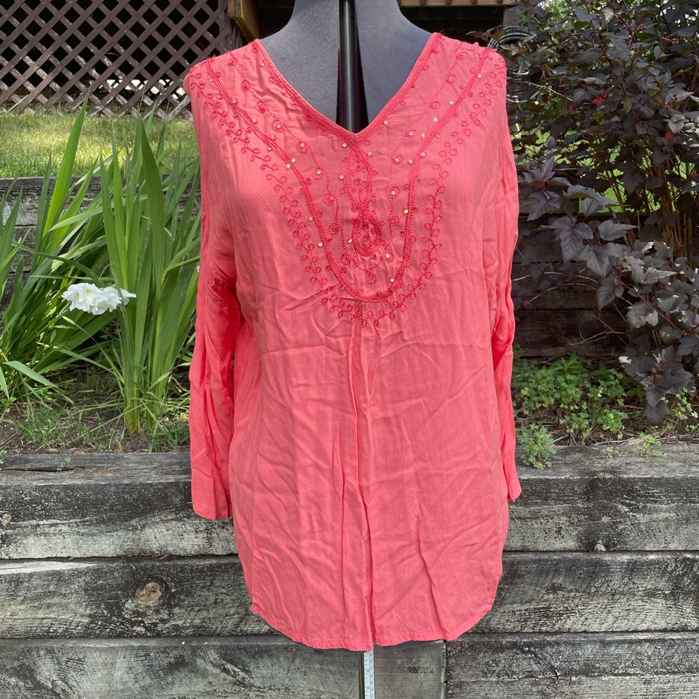 White Stag 18W/20W Coral Pink/Salmon Longsleeve Blouse